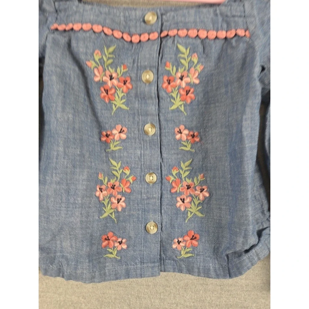 Gymboree 4T Embroidered Flower Denim Chambray Shirt Milk Maid Festival Fairy Y2K